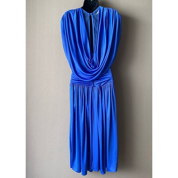 Climax by Karen Okada sz 8 Blue Sequin Sheer Midi Vintage Cocktail Dress - Picture 8 of 13